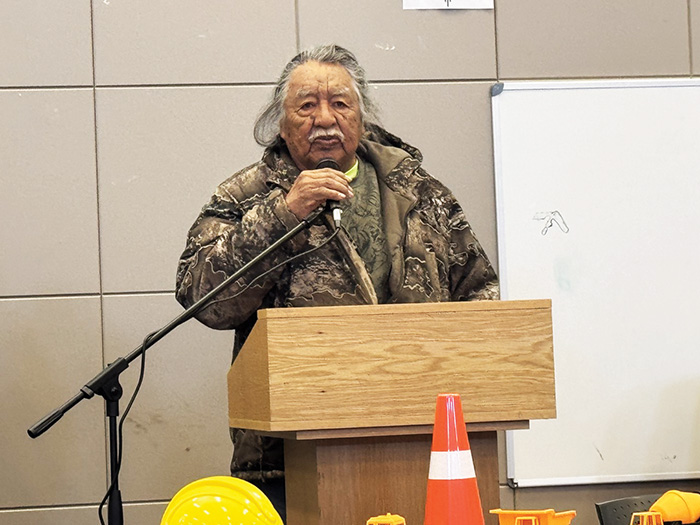 Peter BigEagle is one of the oldest members of Ocean Man First Nation and he opened the ceremony with a prayer.